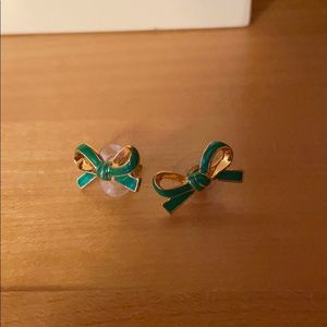preppy Gold and Green Bow Stud Earrings
